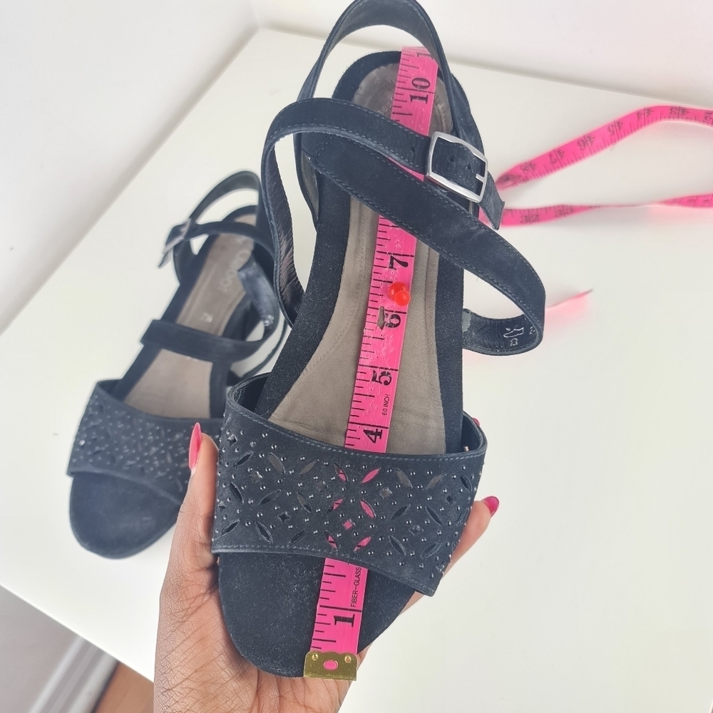 Gabor women suede black sandals embellished two strap size US 10 - Picture 10 of 12